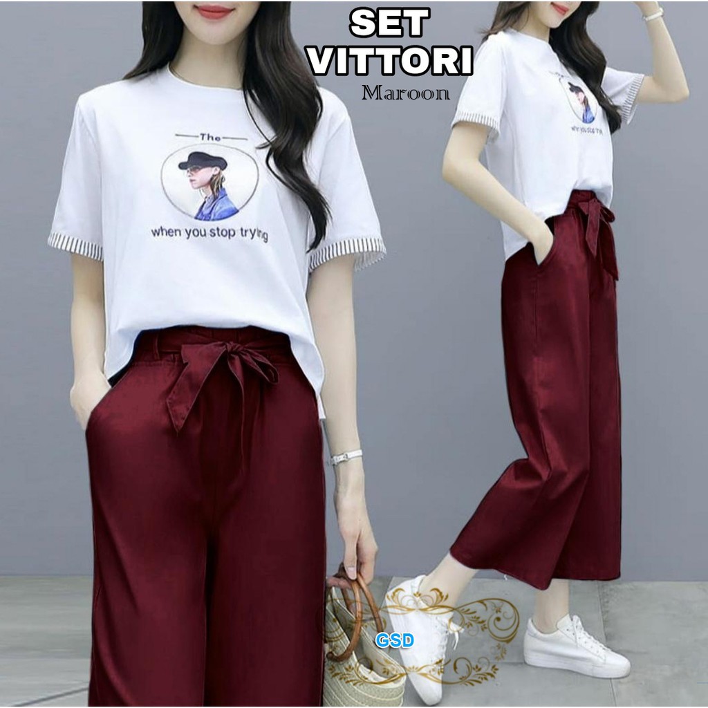 Set Vittori / Baju Kulot/ Setelan Wanita Buat Jalan - Jalan/ Pakaian Setelan Kulot / Setelan Joging