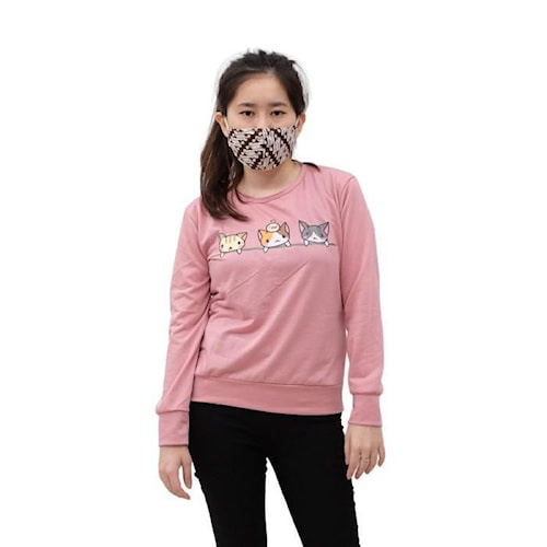 Baju Kaos Wanita Lengan Panjang CAT KITTY - Pink