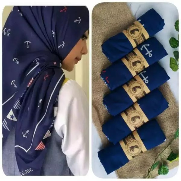 HIJAB DENAY KW MOTIF BEE.ME NAVY JANGKAR