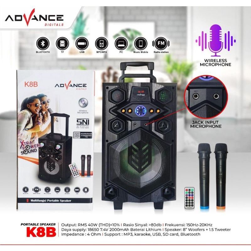 Speaker Active Portable Advance K8B Bluetooth Free Mic