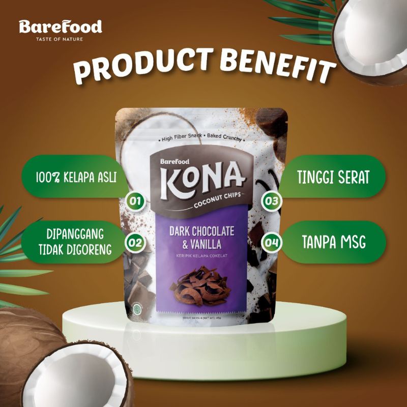 Barefood - KONA Coconut Chips High Fiber Snack Non MSG  45g