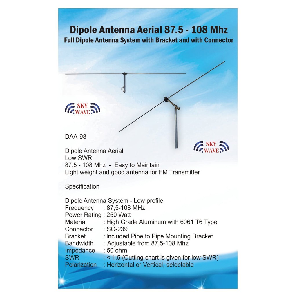 Antena Dipole Pemancar FM 1/2 Lamda 250 Watt Antina Dipol 87.5-108 Mhz