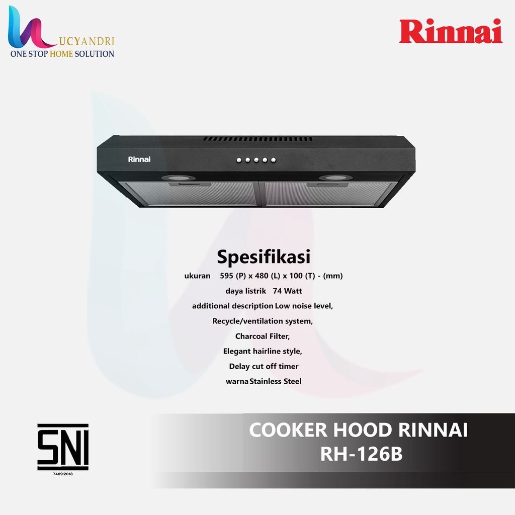 Cooker Hood Rinnai RH-126B / RH126B Slim Hood Penghisap Asap Kompor