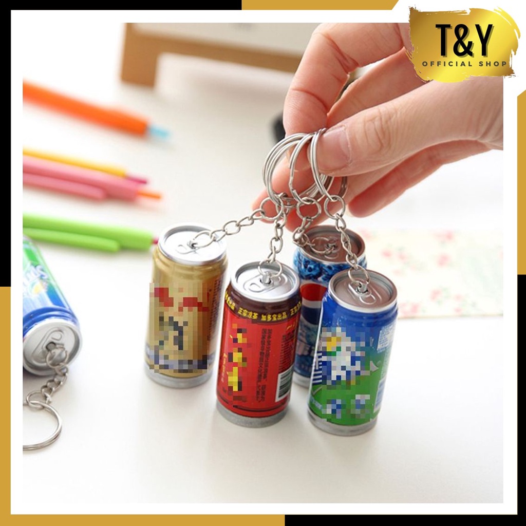 T&amp;Y Gantungan Kunci Minuman Kaleng 2 IN 1 Pena Bentuk Minuman Pulpen Botol Minuman Gantungan Keychain Murah Import