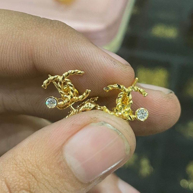 anting jepit CHANELL anak dan dewasa emas asli kadar 700 70% 16k 22 gold cetek klip permata