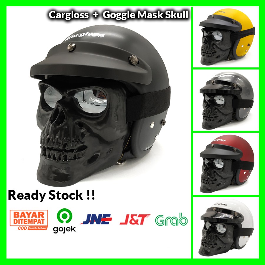 Helm Retro Cargloss + Goggle Mask Skull ( Half Face / Goggle Mask / Bogo / Klasik / Vespa )