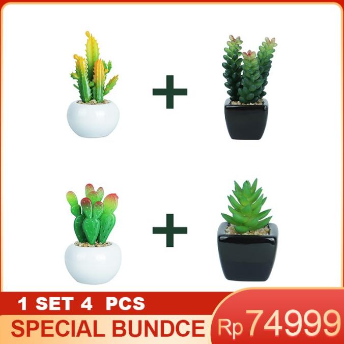 AONEZ 4 pot, bunga buatan, tanaman hijau buatan, tanaman pot plastik