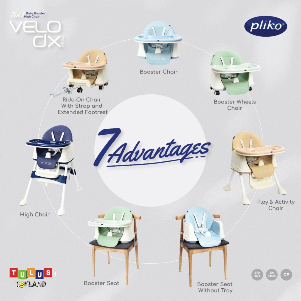 Kursi Makan Anak Pliko VELO DX 7 in 1 Baby Booster High Chair 7in1 multi fungsi baby seat highchair ride on