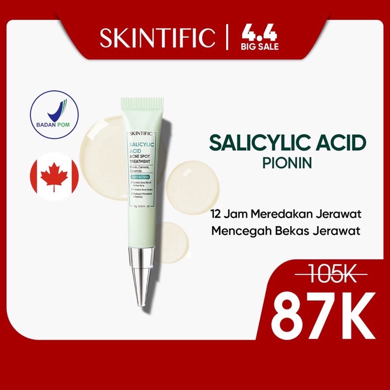 SKINTIFIC - Salicylic Acid Acne Spot Treatment Gel 12 Hours Cure Acne 10G Anti Acne Obat Jerawat 【BPOM】