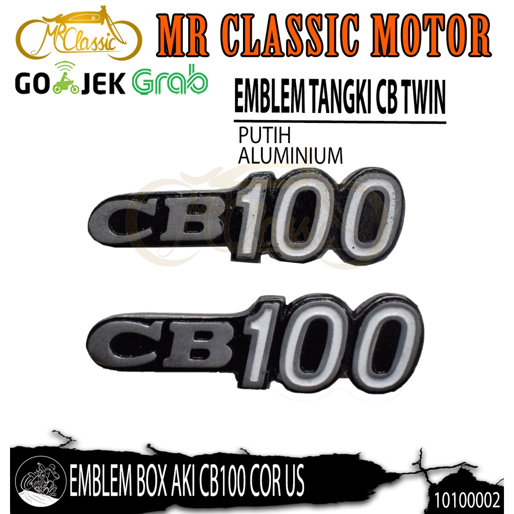 Emblem Box Aki CB100 Putih Almunium