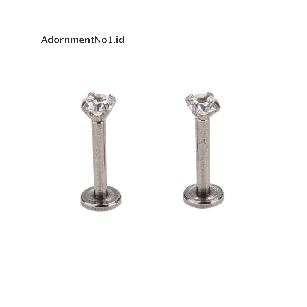 (AdornmentNo1) 2pcs Cincin Tindik Bibir Bahan Surgical Steel Hias Cz