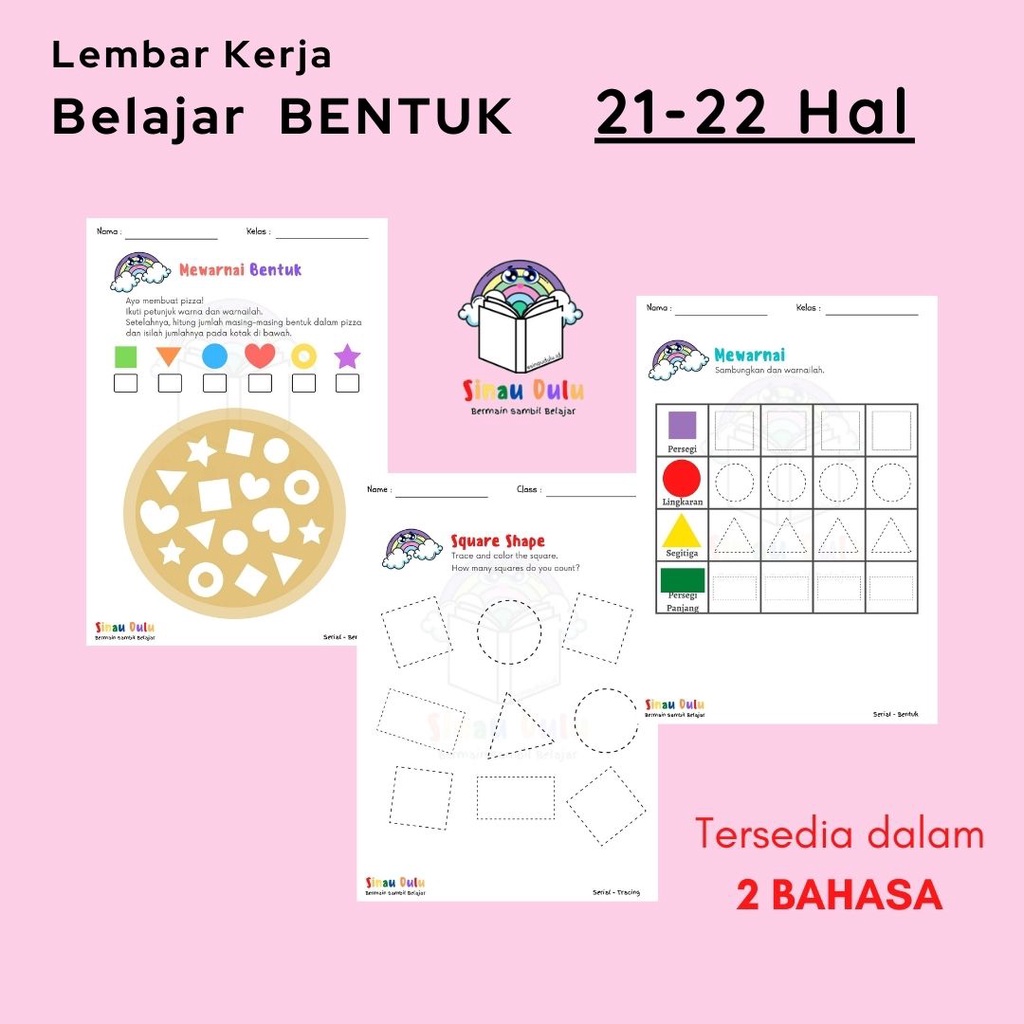 Jual Lembar Kerja (Worksheet) Mengenal Bentuk Anak 2 3 4 5 6 tahun