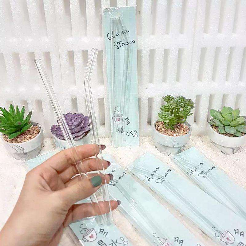 sedotan kaca transparan bening/glass straw high borosilicate