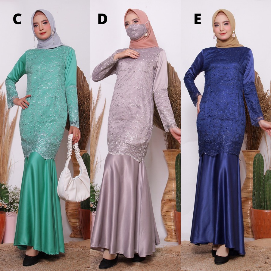 Kebaya Gamis Duyung Wanita Muslim Tulle Warna Navy / Maroon / Gold / Pink