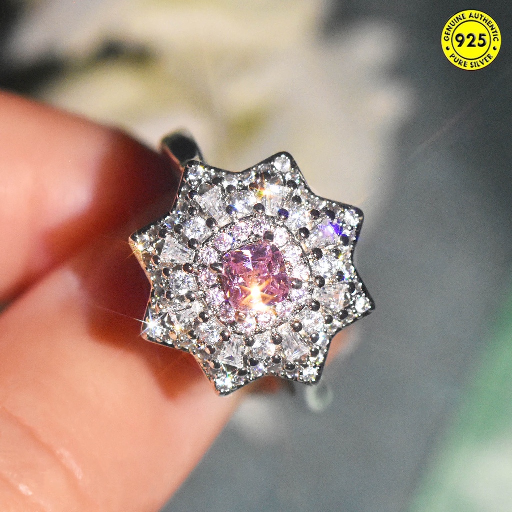 Cincin Berlian Imitasi Bentuk Kotak Warna Pink Untuk Wanita