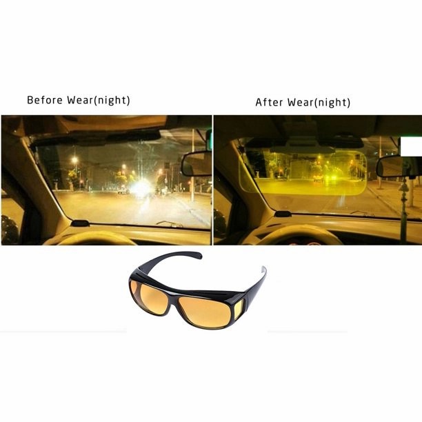 Isi 2 Hd Vision Kaca Mata Mobil Kacamata Malam Siang Anti Silau Hitam Dan Kuning Sunshield