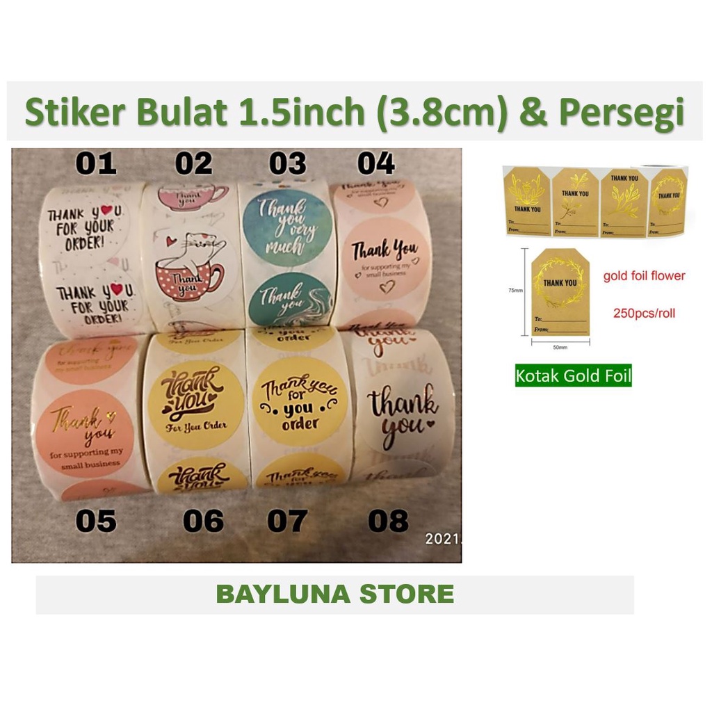 1 roll 3.8cm (1.5inch) Stiker Big Size Thank you Size Besar Label OL Shop packaging sticker Dekorasi