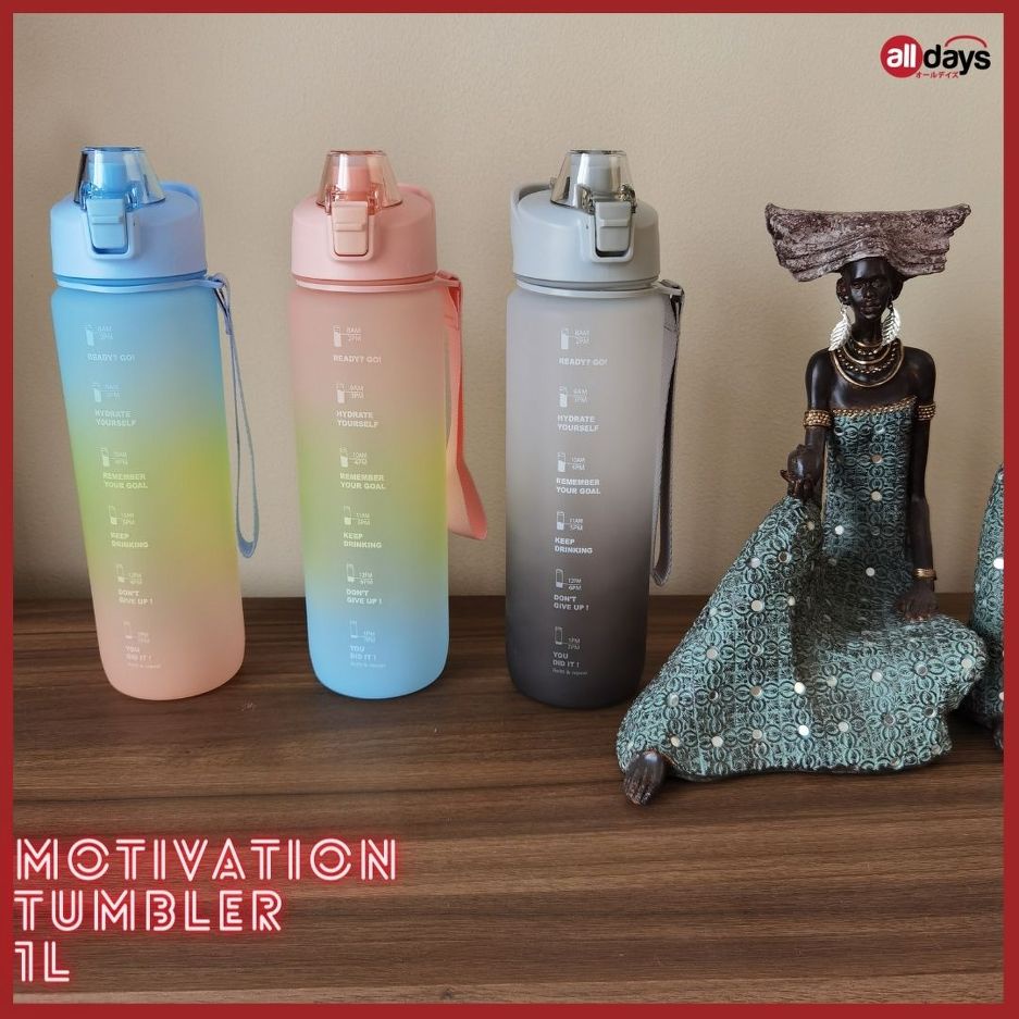 Alldays Botol Air Minum Motivasi Gradasi Penanda Waktu / Tumbler Motivasi dengan saringan 1 Liter