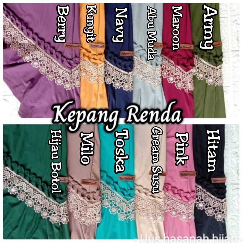 (Uus Hasanah) KEPANG RENDA •Hijab instan•jilbab instan• bergo jersey