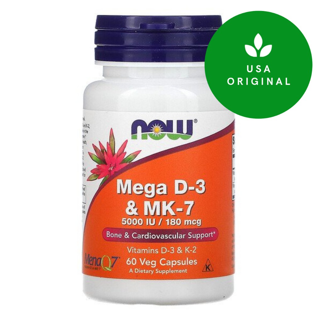 Jual Now Foods Mega D3 5000 IU & K2 MK7 180 mcg isi 60 Caps Vitamin