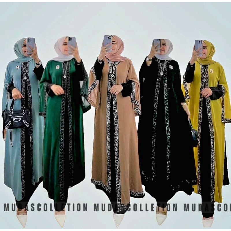 Nisa Arabian Abaya Kaftan Gamis Pesta Mewah Elegan Ceruty Babydoll Aksen Renda Dress Kondangan Baju Wanita Jumbo