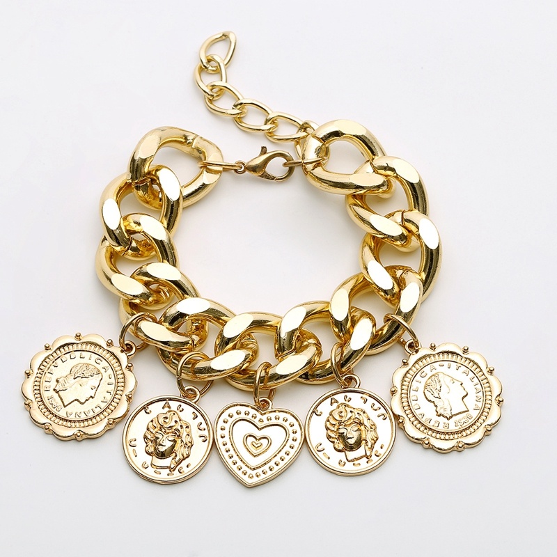 [Z H Perhiasan] Hip Hop Rock Retro Wanita Fashion Emas Patung Liontin Gelang Pesta Perhiasan Aksesoris