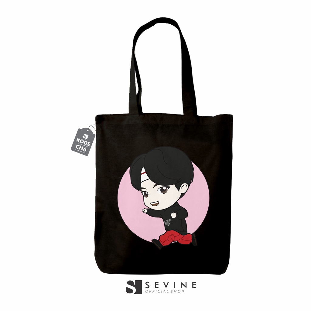 Sevine Totebag Tas Wanita Tote bag Resleting Korean Style DTF Black Series - CH6