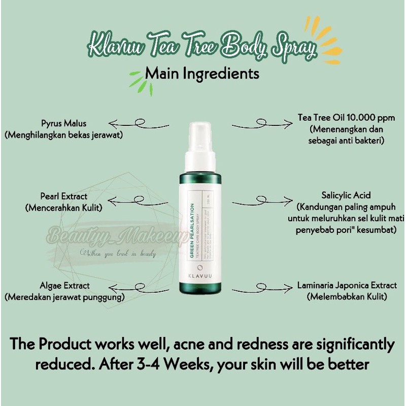 KLAVUU Green Pearlsation Tea tree body spray