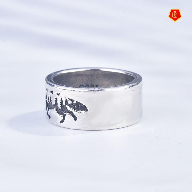 [Ready Stock]925 Silver Retro Simple Carved Forest Fox Ring