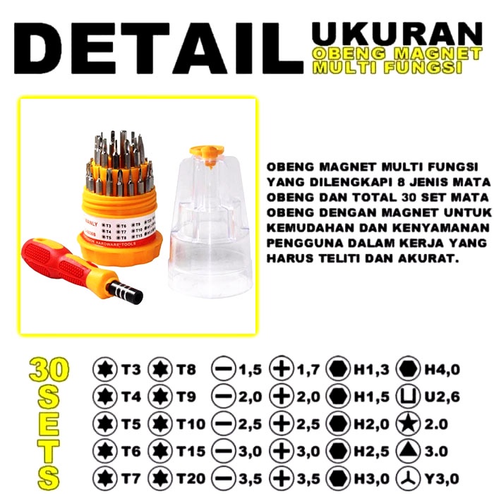 Obeng Magnet 31 IN 1 Obeng Set Mini Repair Tools Alat Servis Obeng Set 31 in 1 Multifungsi / Obeng Telur Set 31 in 1 Obeng Plus Minus Obeng Isi Banyak Obeng HP Obeng Reparasi Elektronik