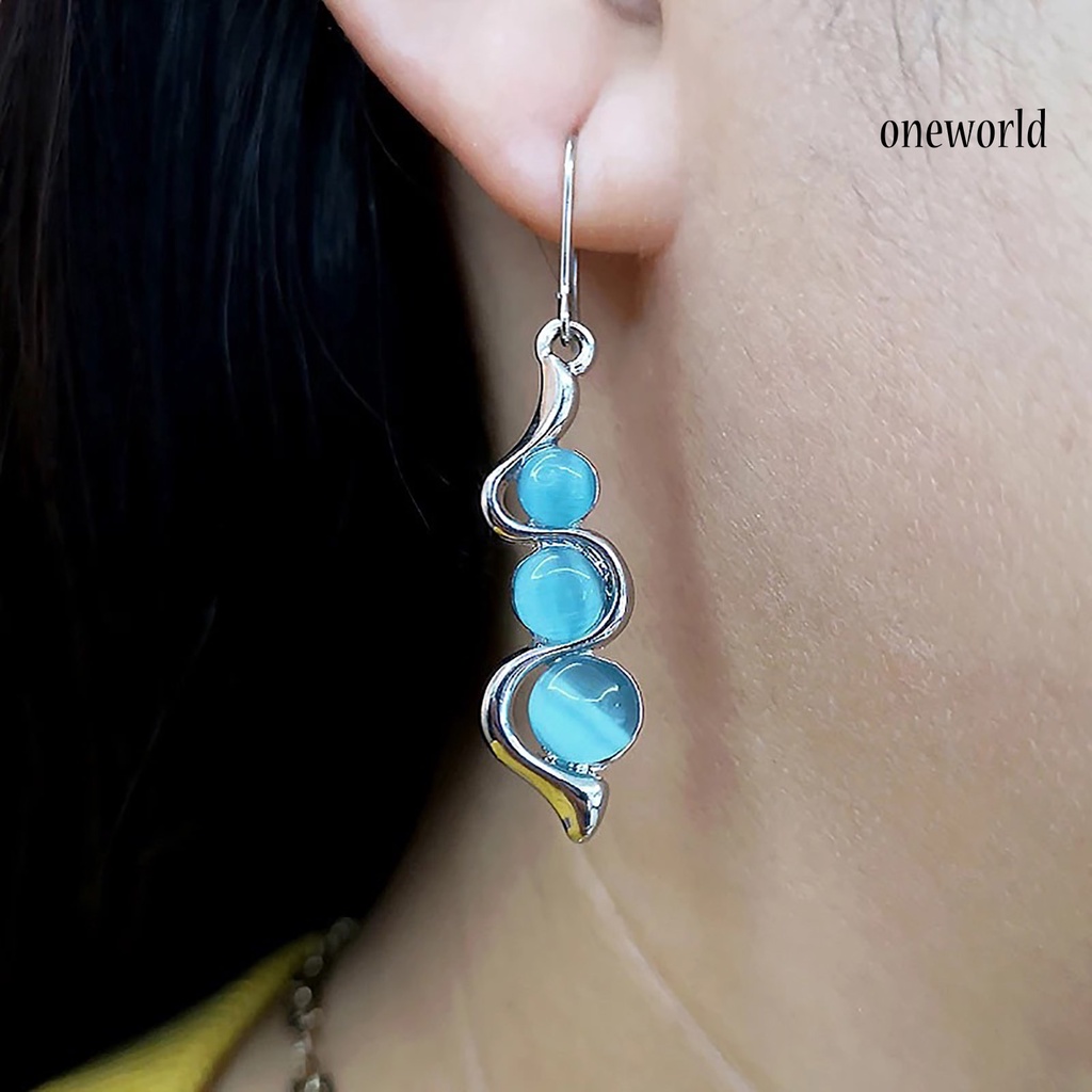 OW# Women Fashion Faux Opal Curve Shape Pendant Dangle Hook Earrings Jewelry Gift