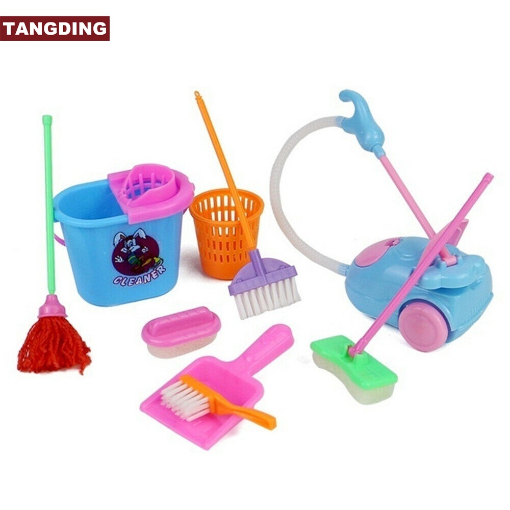 (Cod Tangding) 9pcs / Set Mainan Miniatur Peralatan Kebersihan Untuk Aksesoris Rumah Boneka Barbie