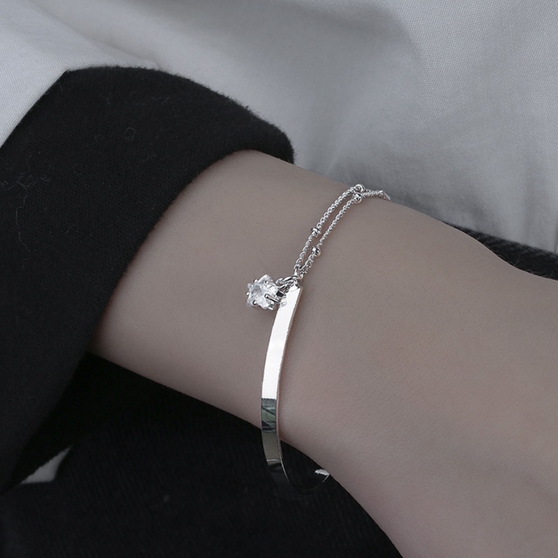 Gelang Rantai Silver 925 Hias Zircon Bentuk Bintang Untuk Wanita