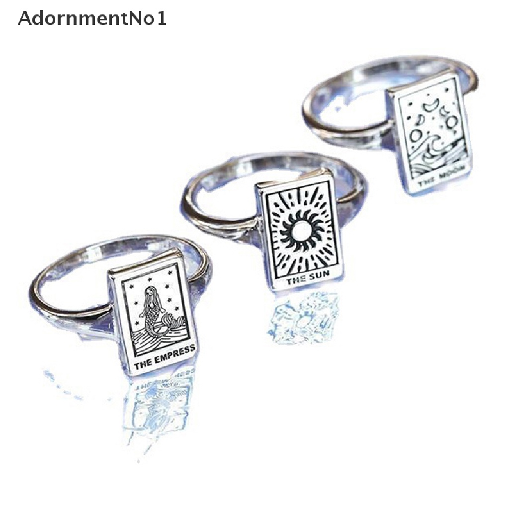 (AdornmentNo1) Cincin Terbuka Adjustable Motif Ukiran Mermaid / Bulan / Matahari / Kartu Tarot Untuk Wanita