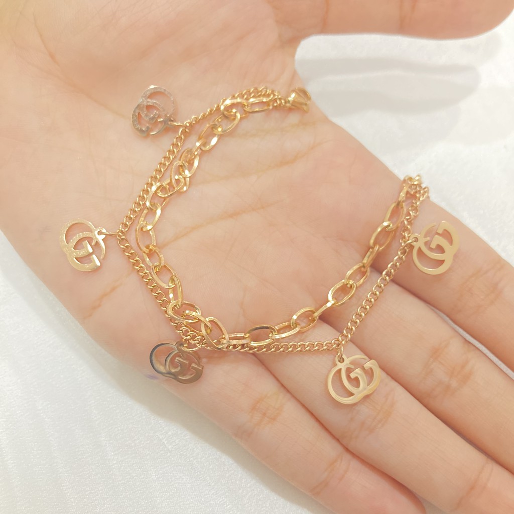 Gelang Tangan Titanium Rantai 2 Layer Fashion Korean Style - Anti Karat dan Tidak Luntur