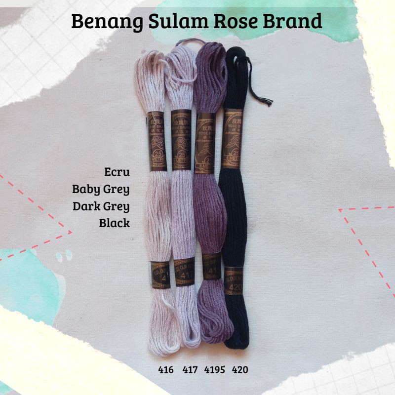 Benang Sulam Rose Brand - Hitam / Abu / Off White