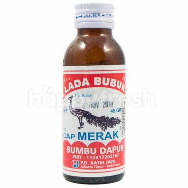 Lada Bubuk Cap Merak Kemasan Botol Isi 45 Gram Ekonomis