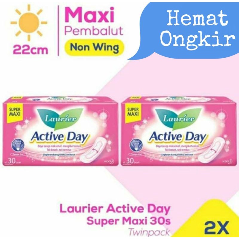 Laurier Active Day Super Maxi 30s Twinpack / Laurier Super Maxi Active Day 30s Non-Wing / Pembalut W