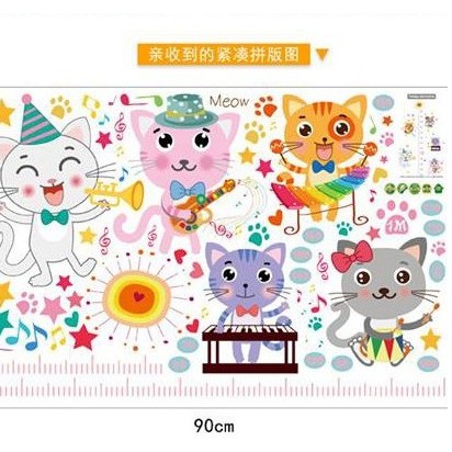 Wallsticker Stiker Sticker Dinding Uk 90x60 Utb Ukur Tinggi Badan Kitty Cat Kucing anak cowok cewek