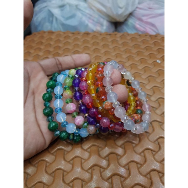 Gelang Batu 8 mm Sekat Kristal Tali Karet