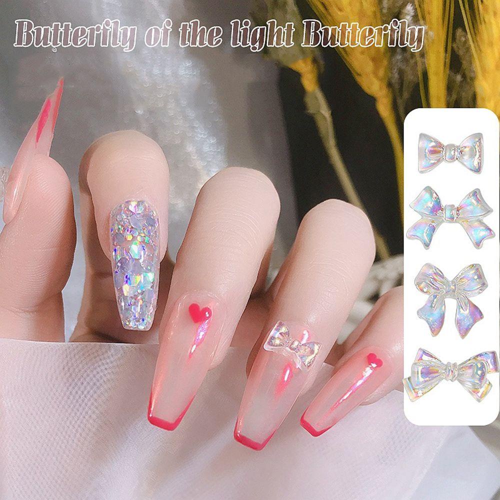 AUGUSTINA Agustina Kuku Seni Berlian Imitasi Kartun Indah Aurora Berongga Busur Mutiara Ornamen Beruang DIY Nail Art Perhiasan