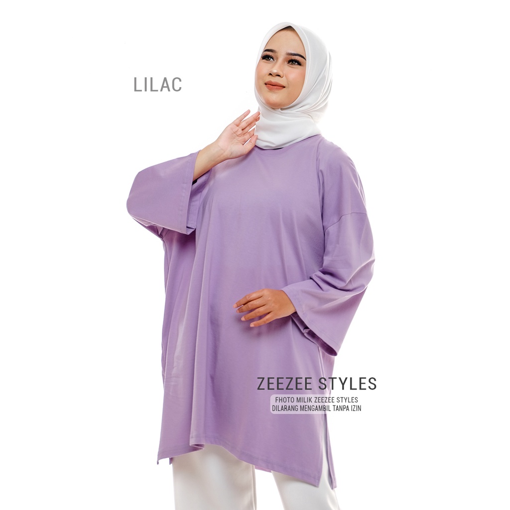 TERLARIS - Kaos Oversize Wanita Lengan Panjang Jumbo LD 130 Warna Lilac Ungu Muda