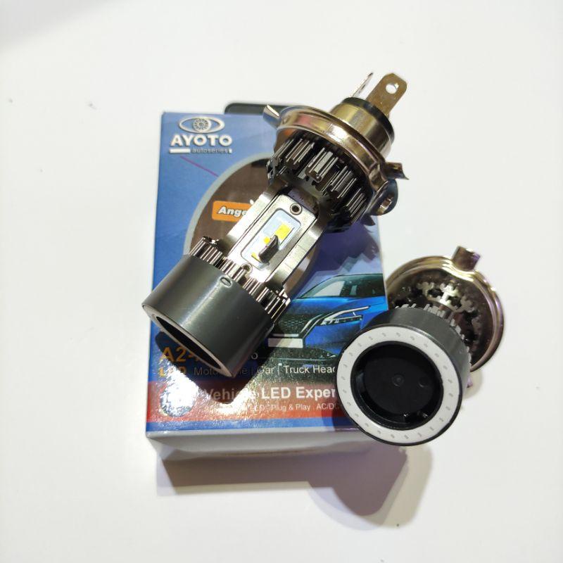 Lampu LED Mobil AYOTO A2-H4 Warna Putih PNP 45 Watt Mobil Motor HI LOW Angel Eyes