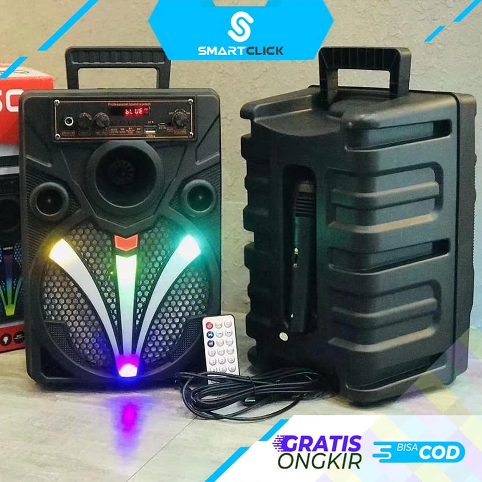 Speaker Bluetooth KMS QS-7806 LED 8 inc+remote mic kabel karaoke