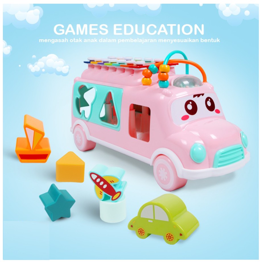 BIG SIZE PREMIUM Mainan Edukasi Motorik Happy Bus dengan Puzzle 3 in 1 dan 7 Tangga Nada Xylophone BS