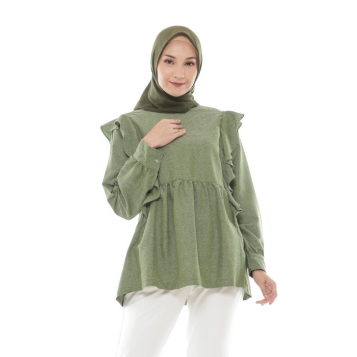 Atasan Wanita Adila Blouse Hijau  Baju Muslim Casual Hijab