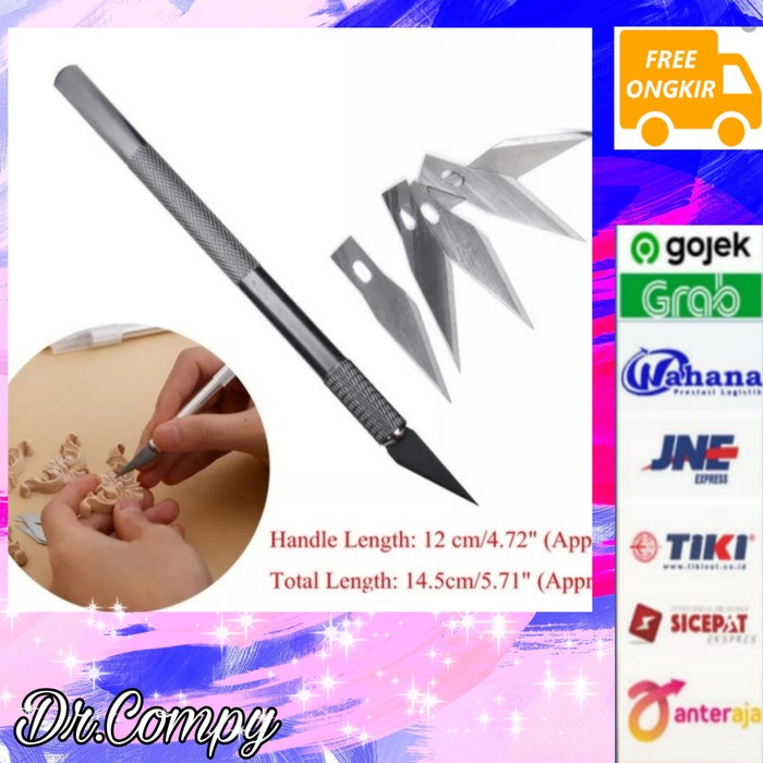 

kertas-pemotong- 1set hobby knife / art knife / art pen cutter plus refill 5pcs -pemotong-kertas.