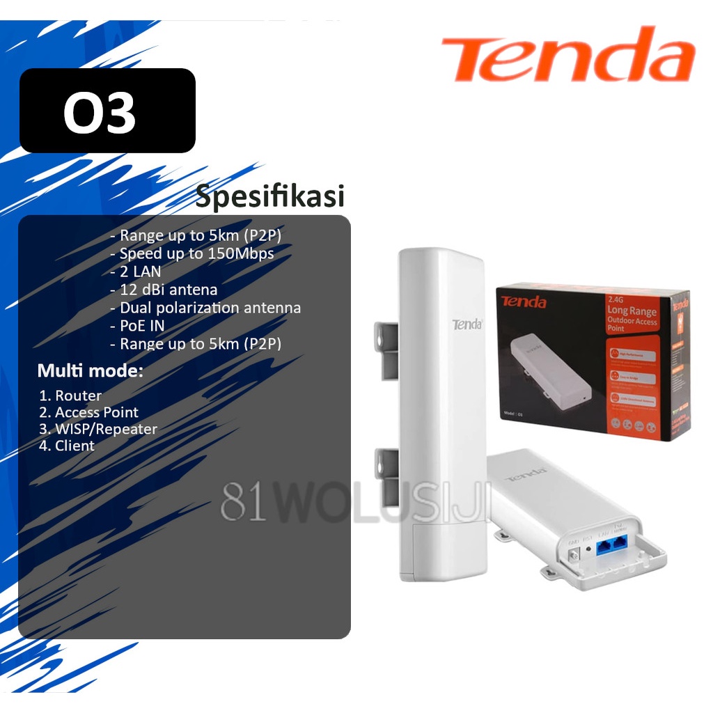 Tenda O3 Router 5km Outdoor Point To Point CPE - Repeater/WISP