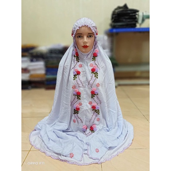 MUKENA TERUSAN DEWASA RAYON PREMIUM BORDIR BUNGA TILE RAMBAT DEPAN DADA