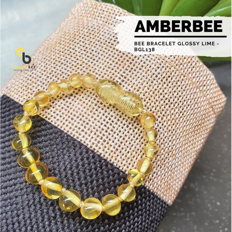 Gelang Amber New Born &amp; Anak ORI Baltic Lithuania Glossy Lime BGL138 By Amber Bee